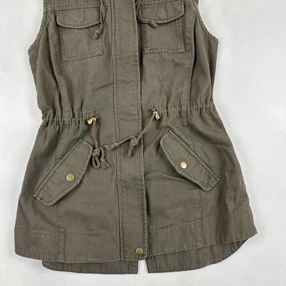American Rag Army Green Full Zip Utility Vest Drawstring Waist 100% Cotton Sz S - Picture 4 of 12